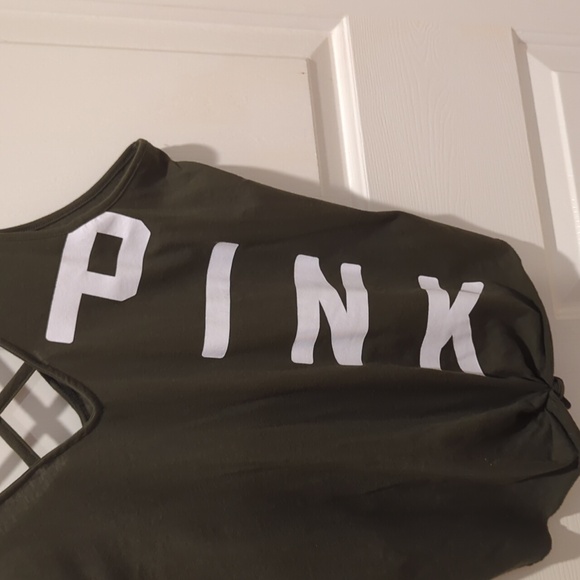 PINK Victoria Secret Front Tie tank top in Olive Green - Picture 2 of 5